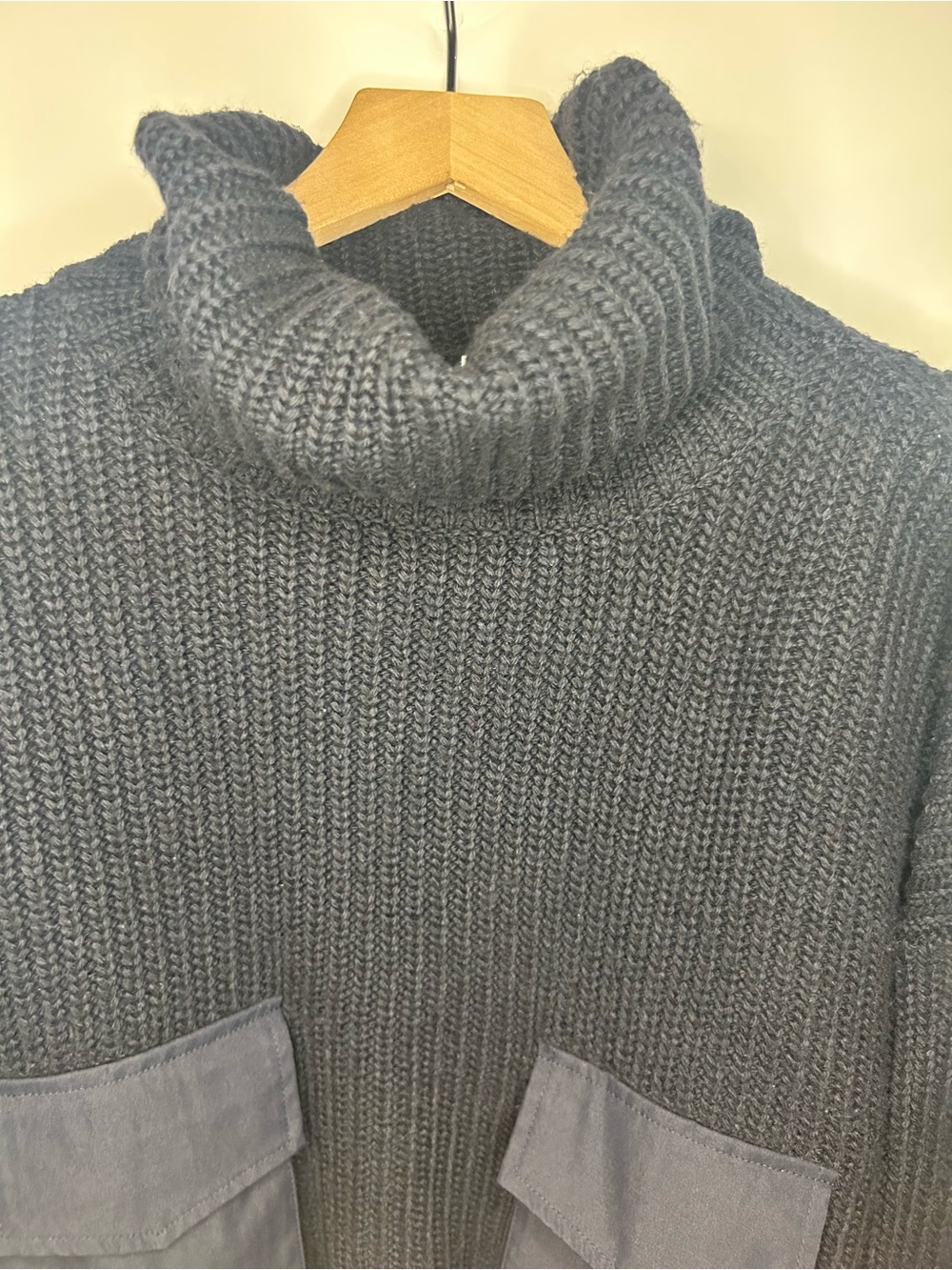Zara Women’s Navy Blue Chunky Turtleneck Sweater with Large Pockets, Size Large - Picture 4 of 12